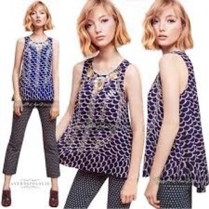 Moulinette Soeurs Blue and Cream Patterned Top Sz XS